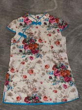 EUC Chinese Qipao dress Ivory Blue Floral Zipper Closure Fits 90cm( 2-3y)