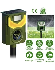 Solar Animal Repeller Ultrasonic Light Motion Detector w/ Flame Guard 2 Pack NEW