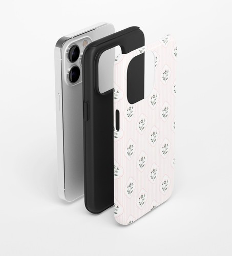 iPhone 16 14 15 11 12 XR Plus Pro Silicone Cover Case 2 Layer Pink Tulip Strip - 第 2/2 張圖片