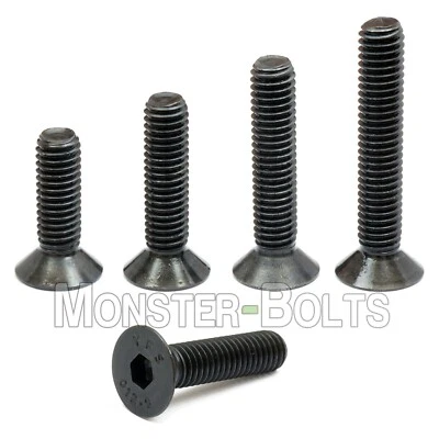 MONSTERBOLTS M5 Flat Head Socket Cap Screws, 12.9 Steel w/ Black Oxide DIN 7991, 0.80 Coarse