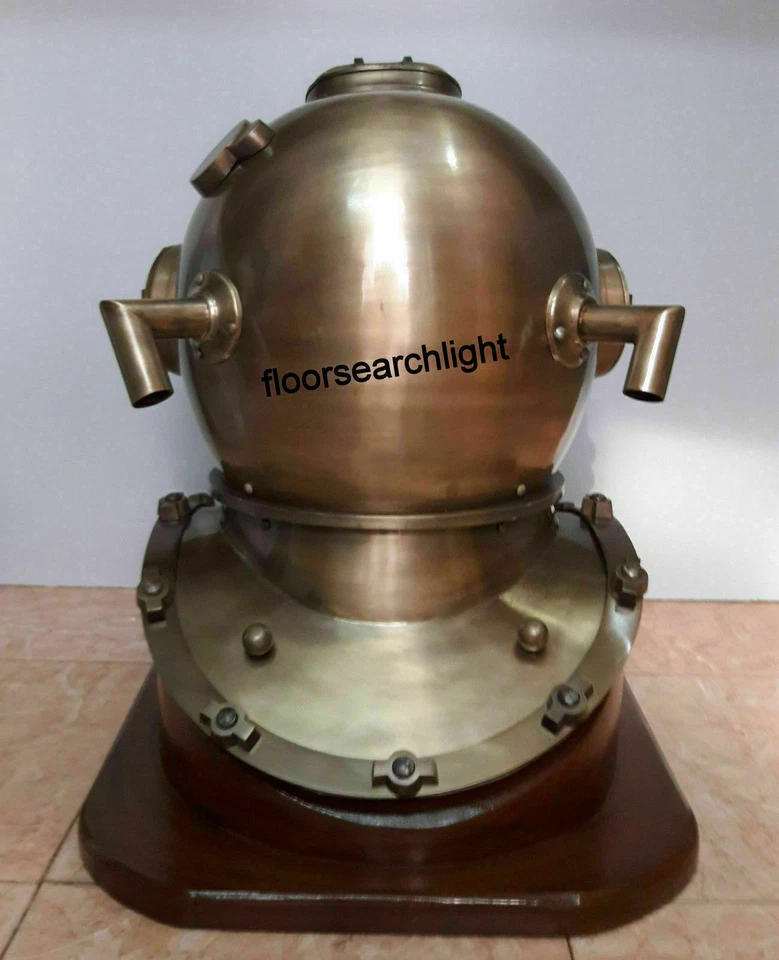 Vintage Diving Divers Helmet Antique 18 Inch Mark V With Wood Base Scuba Boston - Image 3 of 3