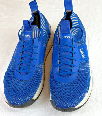 HUGO BOSS Low-Top Knit Lace-Up Sneakers Royal Blue Gray White Men's US 8 EU 41