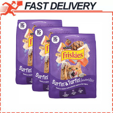 3 Pack Purina Friskies Surfin Turfin Dry Cat Food 16 lb Chicken Salmon