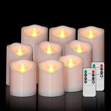 Outdoor Flameless Candles, Patented 3D Dual-Led, Set of 9 Slanted Resin Pillars