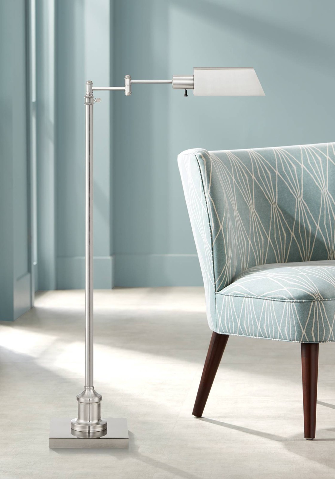Regency Hill Jenson Brushed Nickel Swing Arm Pharmacy Floor Lamps Set of 2