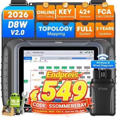 2026 XTOOL D8W Drahtloses Bidirektionales Scan-Tool Aktive Tests FCA/CAN FD/DoIP