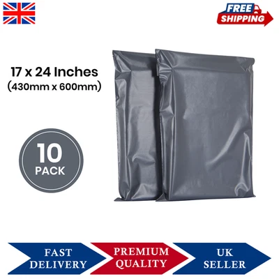AKAR 10PCS SHIPPING MAILING BAGS GREY POLY PLASTIC TEAR RESISTANT WATERPROOF 17"x24"