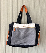 mommore Tote Diaper Bag Black Gray White Brown Accents Inner Pockets Strap