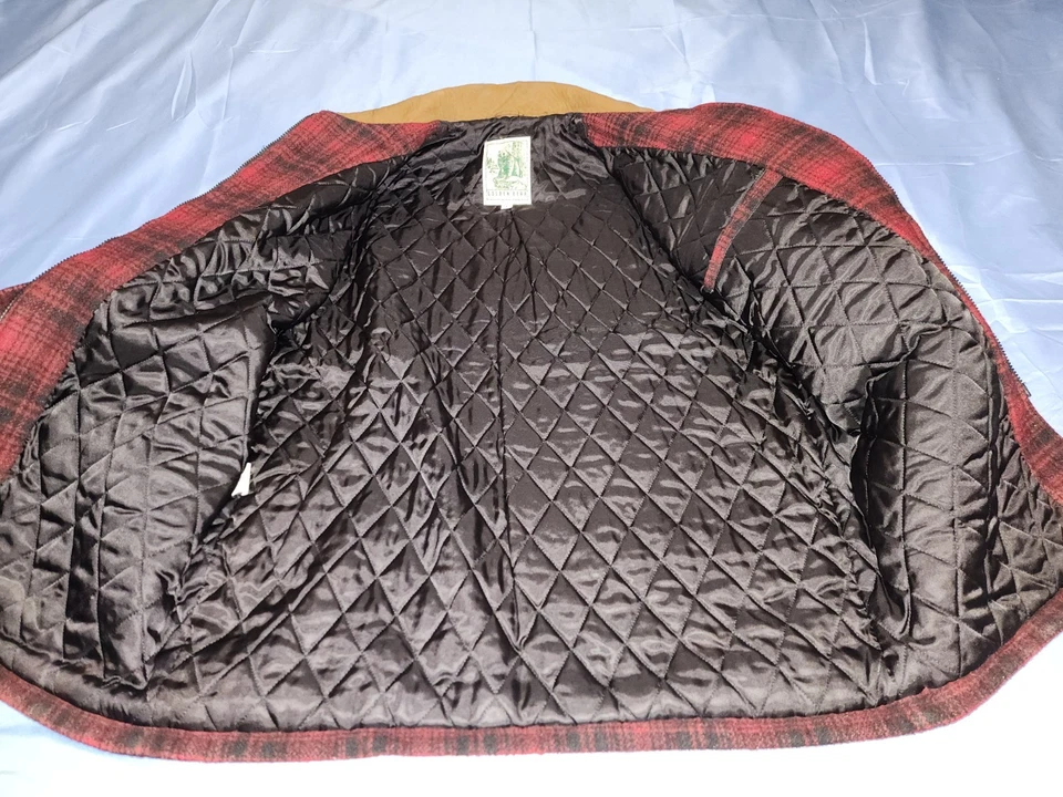 DE COLECCIÓN OSO DORADO HOMBRE LANA CUADROS ACOLCHADO FORRADO ABRIGO CHAQUETA ROJO/NEGRO CON GAMUZA Foto 4 de 4