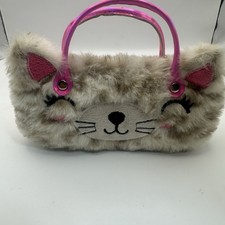 Kitty Cat Sunglass Kids Case , Round Gray Leopard Print Kids Faux Fur