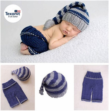 Newborn Baby Photo Shoot Props Girl Boy Crochet Knit Hat Costume Stripe Hat Pant