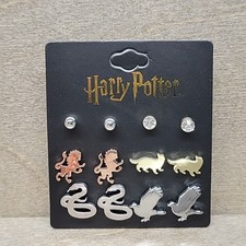 Harry Potter Earrings Set 6 Pairs Hogwarts Houses Lion Badger Snake Raven