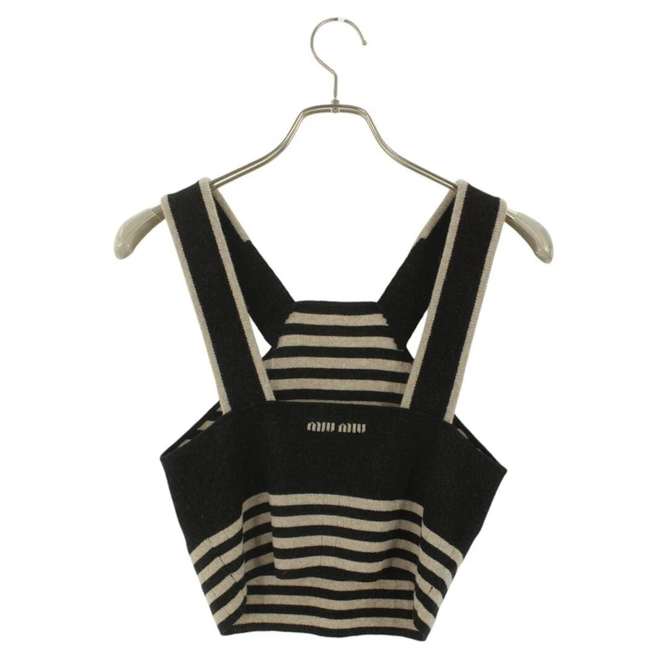 Camiseta sin mangas Miu Mmv299 a rayas con logotipo bordado mezcla de cachemir para mujer 36 usada 637c96 Foto 3 de 4