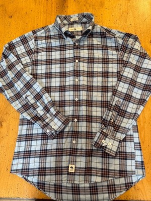 Onward Reserve Flannel Button Down Shirt Mens Medium Light Blue Plaid Brown