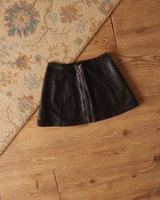 Vintage 70s Black Leather Mini Skirt Size XS Made in England