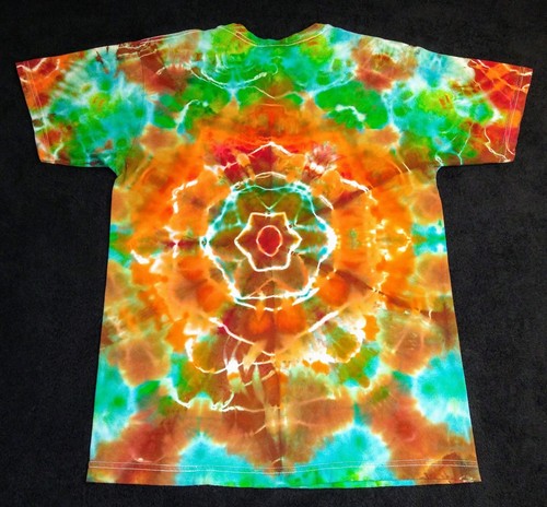 Bright Orange, Green And Blue Mandala Ice Dye Tie Dye T Shirt ~ Sz L - Picture 2 of 3