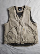 Carhartt Sherpa Lined Duck Canvas Vest Mens Size Medium Beige Western 104394 DWD