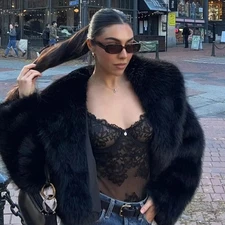 Women Fashion Top Quality Faux Fox Fur Thickened Shaggy Jacket Fluffy Short Coat