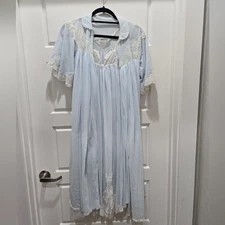 VINTAGE LOUIS JEAN 1960S TWO PIECE BOUDOIR SET NIGHTGOWN ROBE SLEEP BLUE WOMEN S