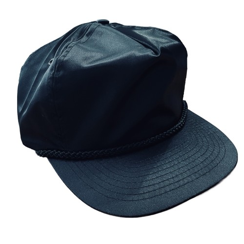 Vintage NISSIN Blank Black Satin Trucker Hat Track Strap Truck Driver Cap