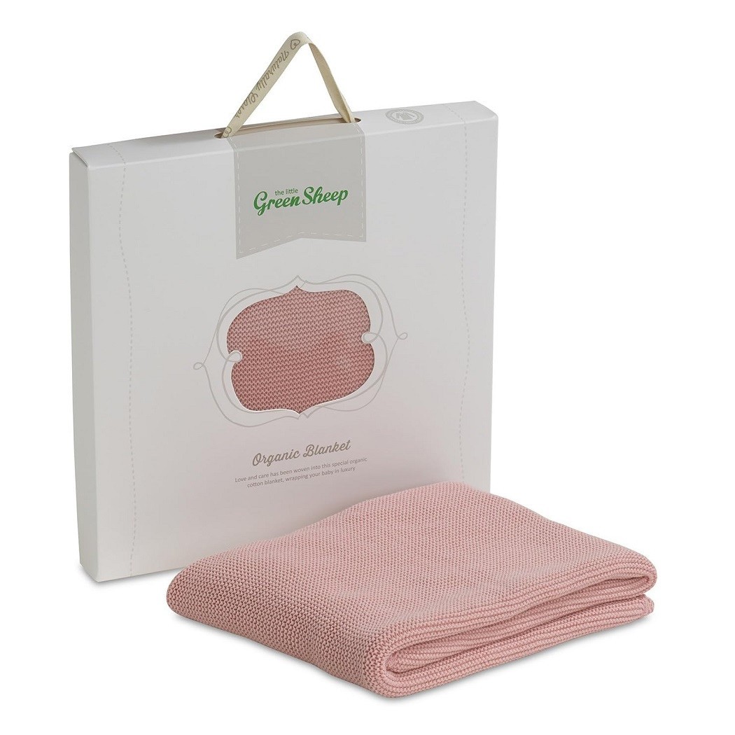 The Little Green Sheep Organic Knitted Baby Blanket – Pink – Super Soft