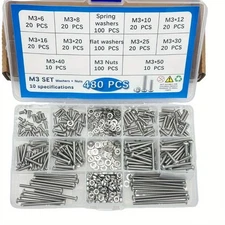 Stainless Steel Hex Socket Cap Head Bolts Screws Nuts M3 304 Kit set 480PCS