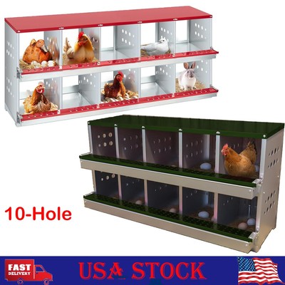 10-Hole Chicken Nesting Box for Laying Eggs Hen Coop Roll Away Nesting Box