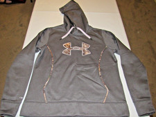 Under Armour Hoodie Womens L Gray Camo Loose Fit Fleece Hunting Sweatshirt