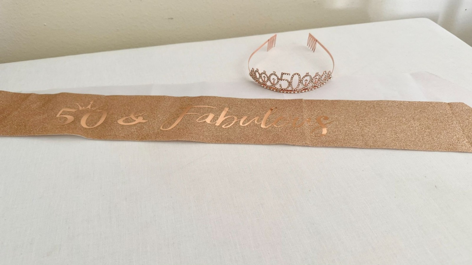50th Birthday Tiara and Sash Set Rose Gold 50 and Fabulous Glitter Party Accesso