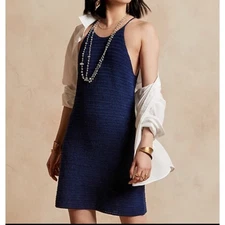 Banana Republic Halter Crochet Mini Dress Women's M Navy Sheath Vacation 