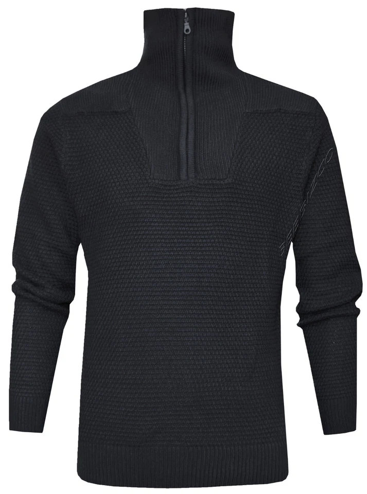 Half Zip Knitted Jumper Plain 1/4 Zip Funnel High Neck Pullover Sweater Ex Store - Image 2 of 4