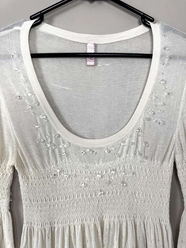 Qi Ivory Silk Linen Sheer Dress Peasant Fairycore Ethereal Princess Renaissance - Image 3 of 4