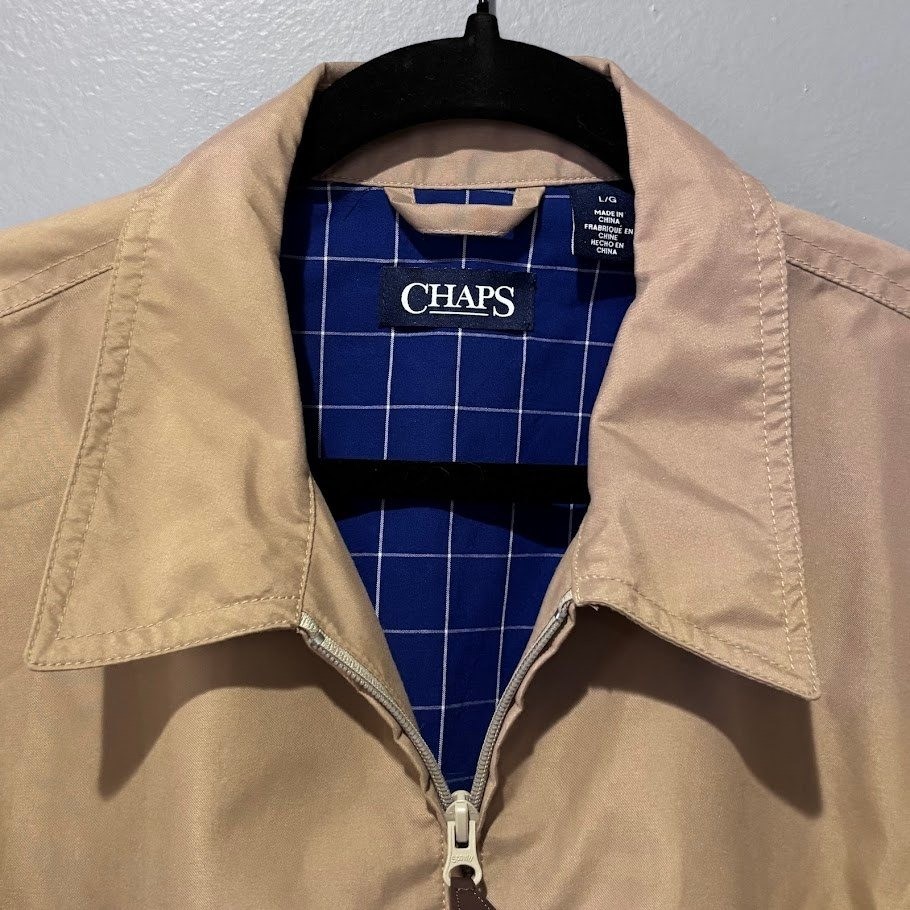 Chaps Harrington Jacket Mens Large Tan Polyester Classic Plaid