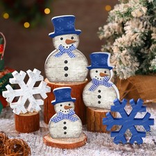 Yousoontic 5 Pcs Winter Table Decor Wooden Snowman Blue and White Snowman Sno...
