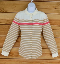 Talbots Long Sleeve Button Up Shirt Womens Size 12 Brown Striped Collared