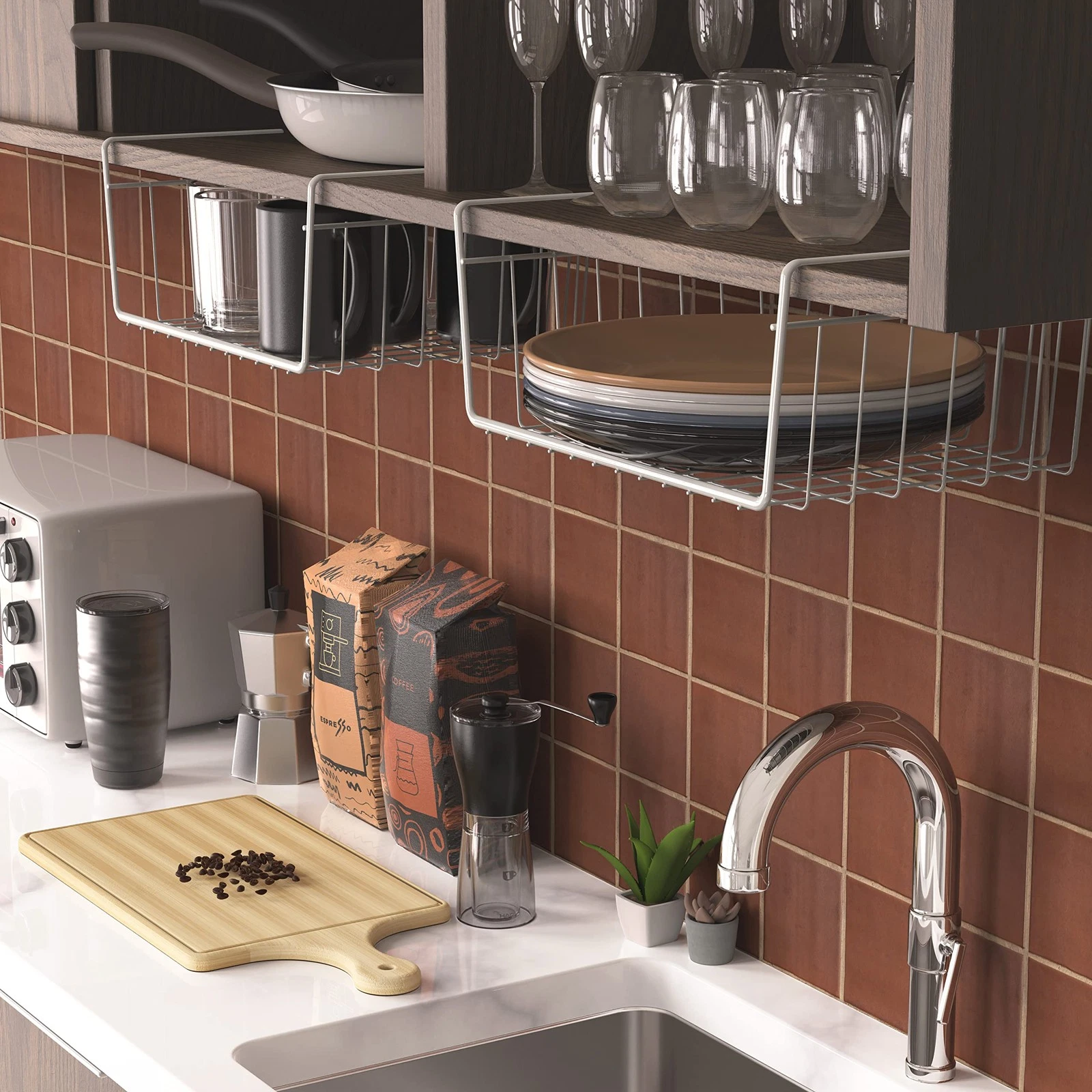 SimpleHouseware Cabinet Shelf and Under Shelf Basket - Thumbnail 4