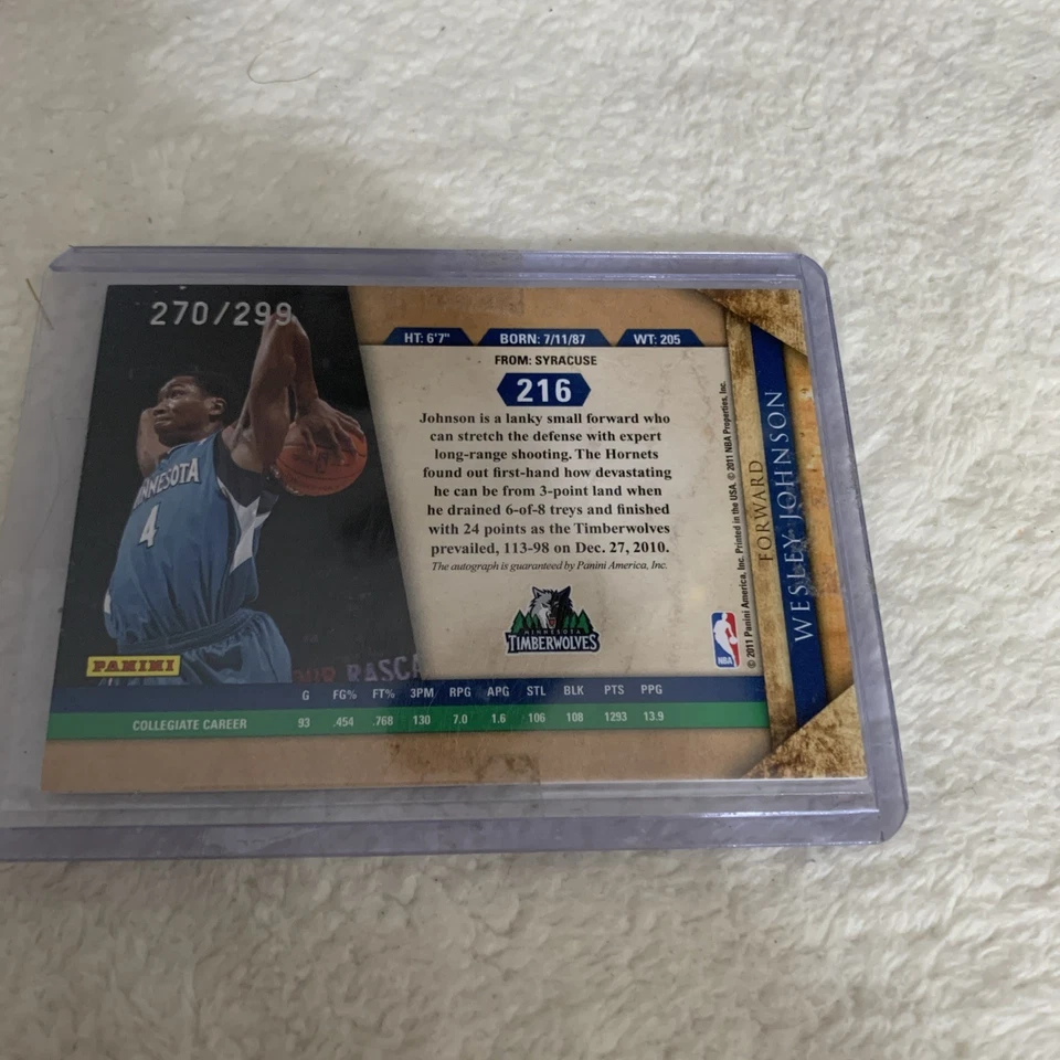 2011 Gold Standard Wesley Johnson Rookie Autograph #216 Timberwolves #270/299 - Image 2 of 2