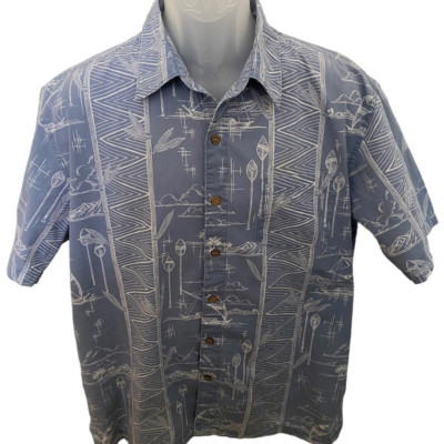 QUIKSILVER Hawaiian Themed Aloha Sort Sleeve Collared Shirt Men L Large