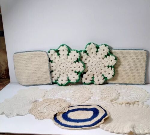 Vintage Handmade Doilies Crocheted Knitted Lot Of 12 - Picture 1 of 9