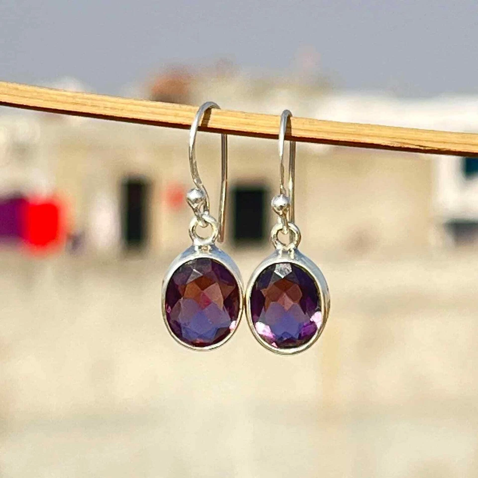 Pendientes Amatista Natural Pendientes Hechos a Mano Plata de Ley 925 Pera Amatista Foto 3 de 4