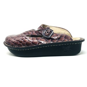 ALEGRIA-Brown-Patent-Leather-Reptile-Look-Slides-Clogs-Comfort-Nurse-Mules-38-7