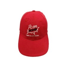 THREE OLIVES VODKA RED POM BOMB BOMB SQUAD ADJUSTABLE STRAPBACK HAT BASEBALL CAP