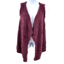 L LOVE PURPLE SOFT FUZZY SLEEVELESS VEST CARDIGAN SWEATER - S/M