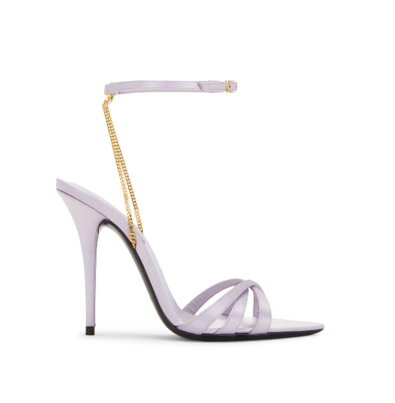 Autentico Saint Laurent catena melodia seta satinato viola tacchi taglia 39 (US 9)