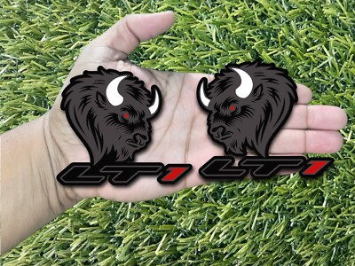 LT1 Bison Buffalo Emblem Badges Red Eye &1 White Horns Matte/Black Racing