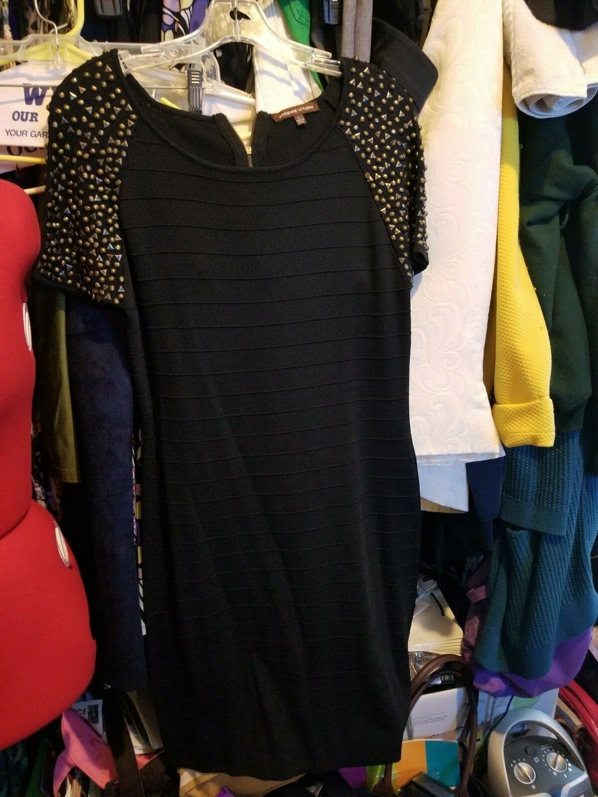 USED Ladies Dress Adrienne Vittadini Bodycon Ribbed Knit Black