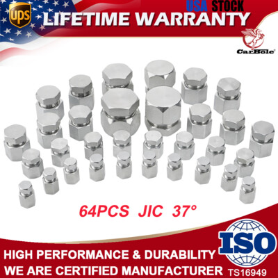 64Pc JIC 37° Flare Thread Cap & Plug Assortment Kit Dash Sizes 04 06 08 10 12 16