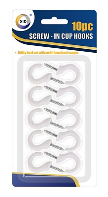 10 STCK. HAKEN PACK WEISS SCHULTERBECHER KUNSTSTOFF Küche zum Einschrauben Becher Klammer Schlaufe