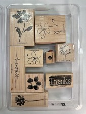 Stampin Up Heartfelt Thanks Flower Wood Mounted Stamp Set Of 9 Retired 2005