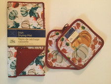 3 pc kitchen dish drying mat pot holders foliage